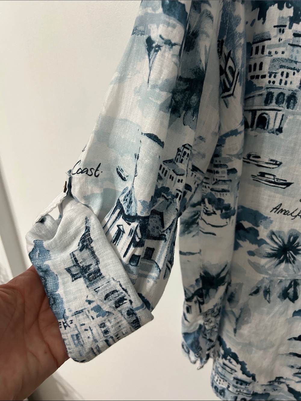 Cynthia Rowley Linen Blouse Women’s 3X Amalfi Coast Roll Sleeve Blue Popover - Picture 8 of 15